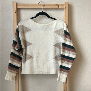 Madewell Geometric Striped Sweater - Cream, Green, Brown